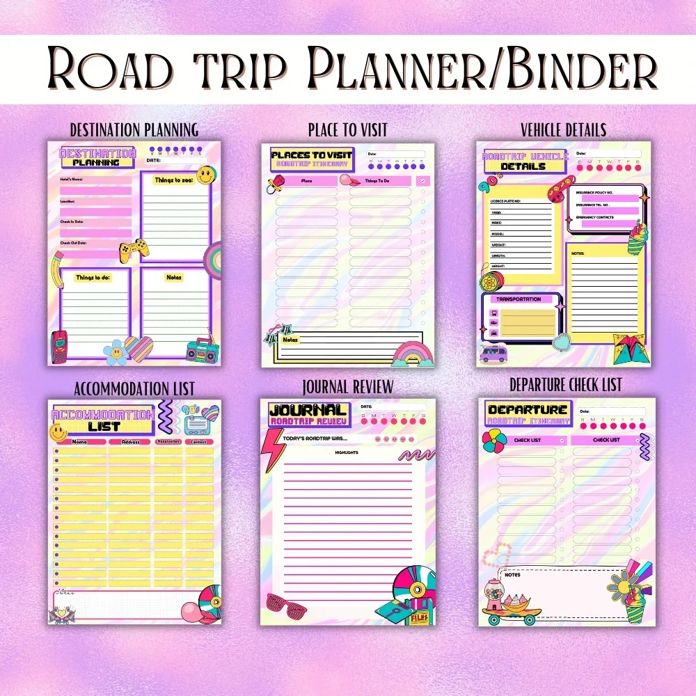 Colorful Road Trip Planner Binder